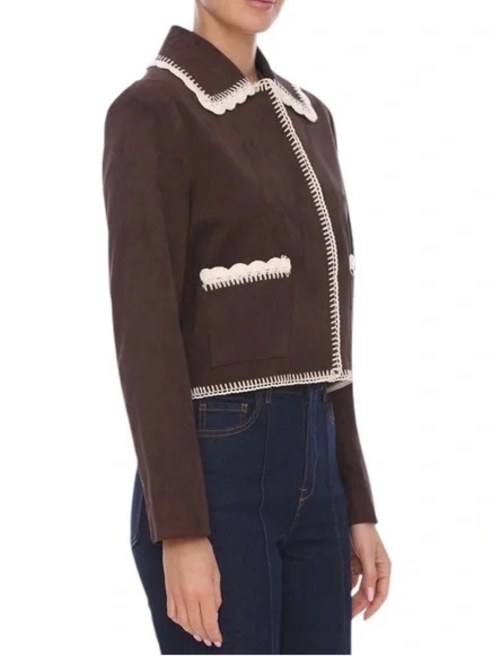 bagatelle Brown Leather Jacket with Cream Trim